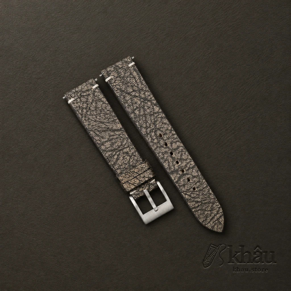 Vintage Brown Alran Fat Nat Chevre Goat Leather Side-Stitch Watch Strap — front view