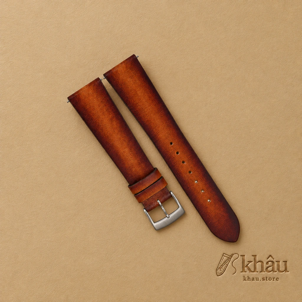 Patina Dark Brown Vegetable Tanned Leather Watch Strap — front view