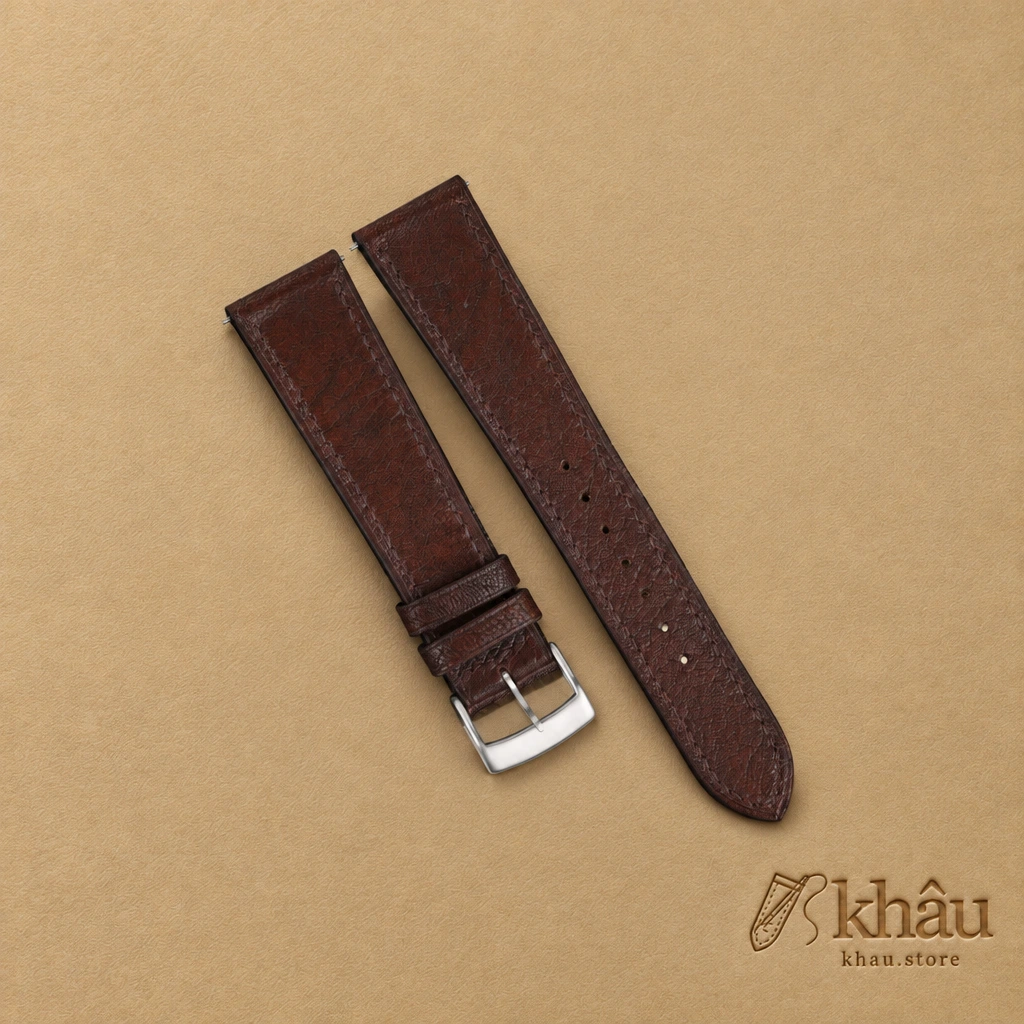Alran Fat Nat Chevre Goat Dark Brown leather watch strap — front view