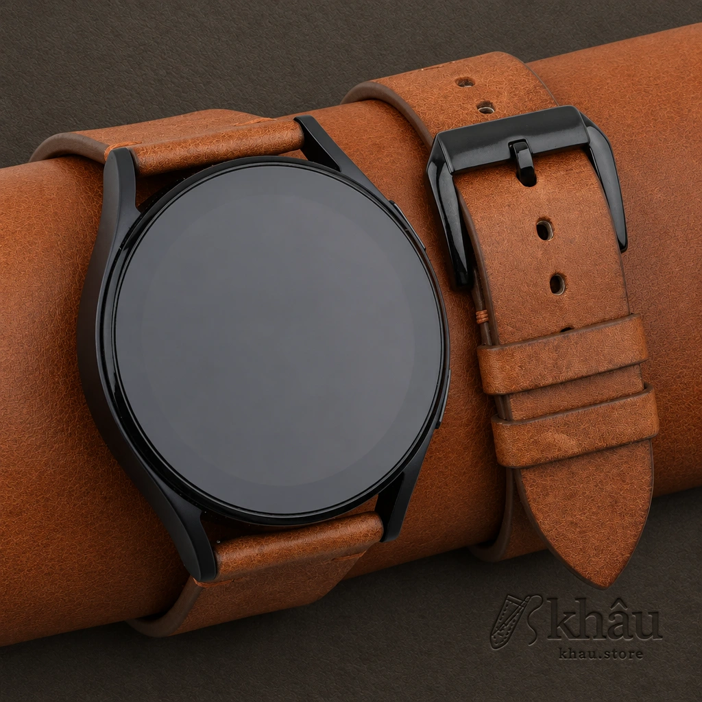 Golden Brown Smooth Calf Leather Samsung Watch Band — front view