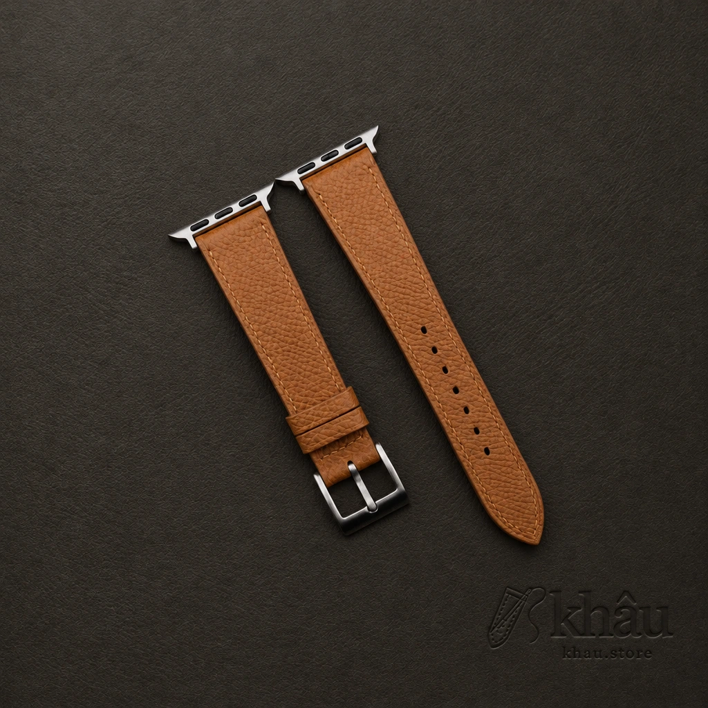 Brown Epsom Calf Leather Apple Watch Band — front view