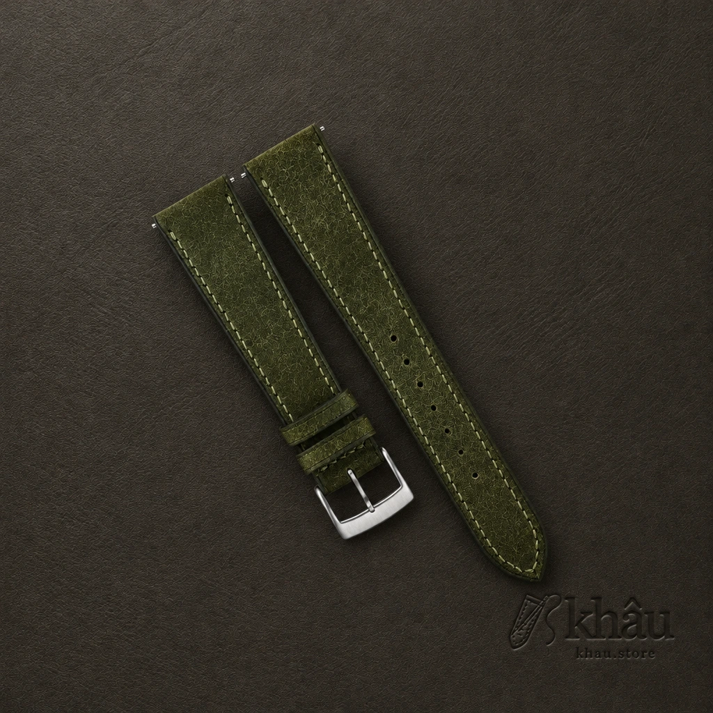 Dark Olive Pueblo Badalassi Carlo Leather Watch Strap — front view
