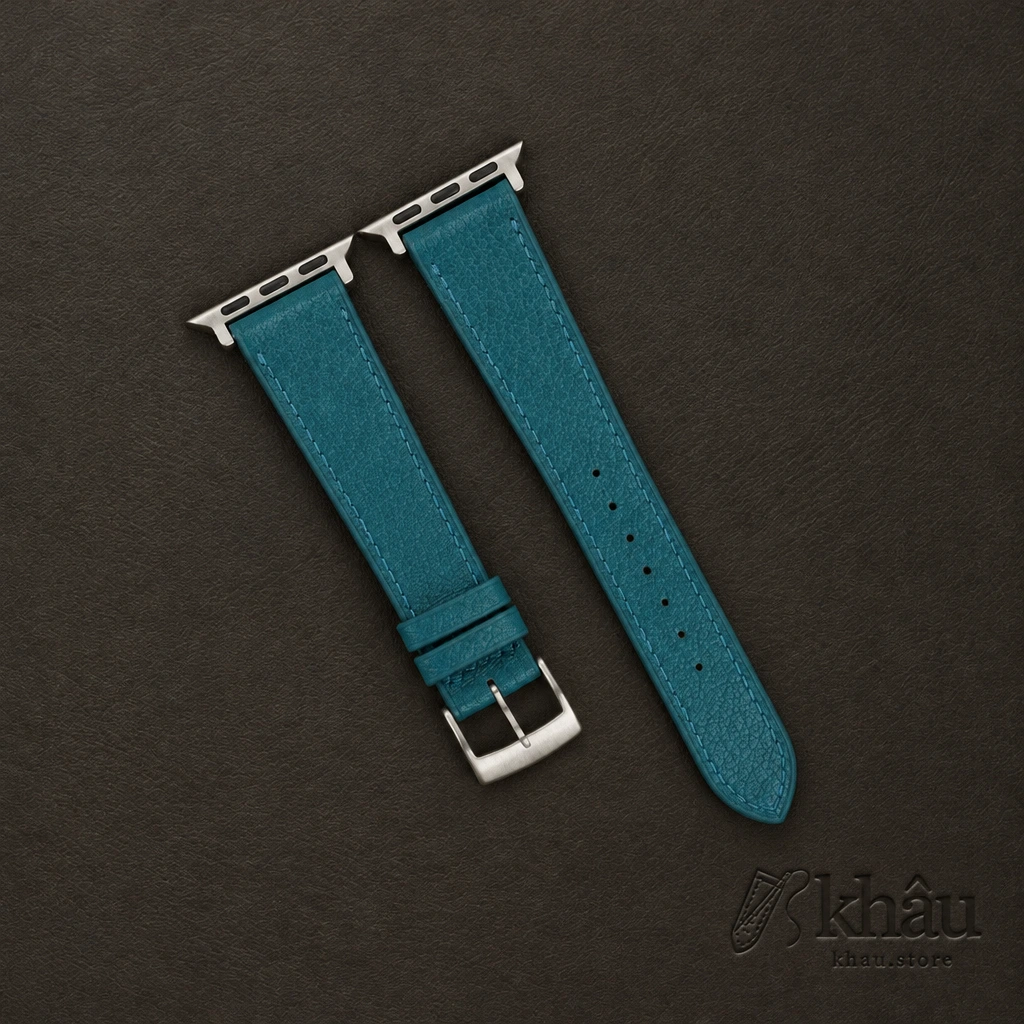 Aqua Blue Alran Chevre Sully Leather Apple Watch Band — front view