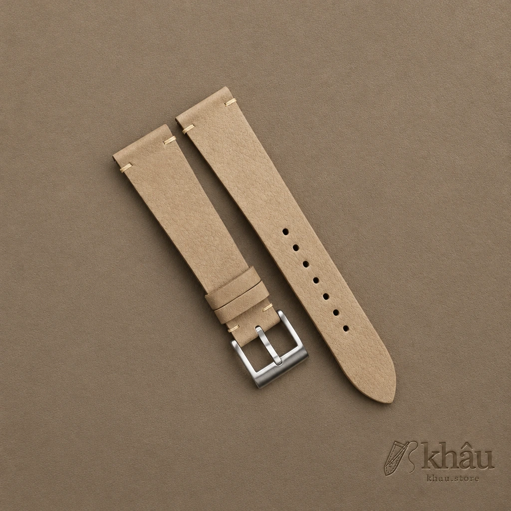 Vintage Tan Nubuck Leather Side-Stitch Watch Strap — front view
