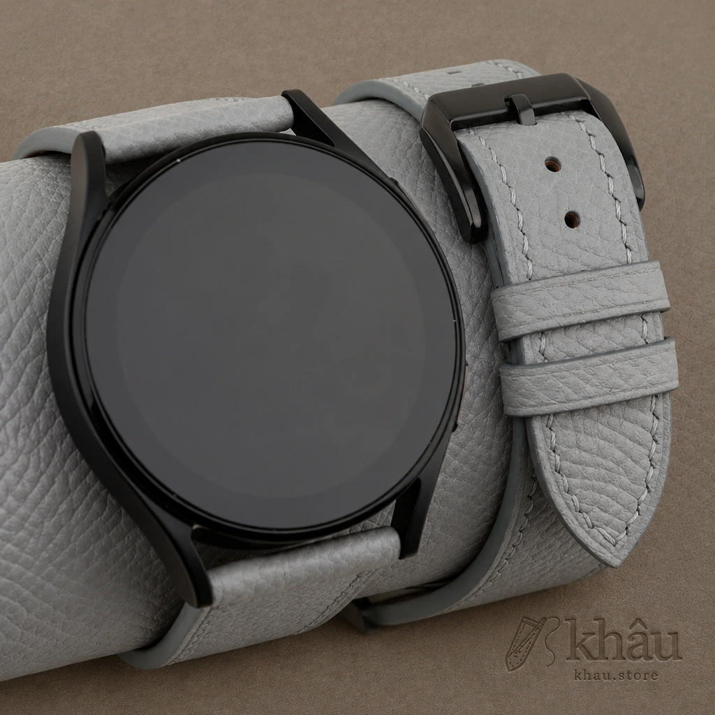Light Grey Epsom Leather Samsung Watch Band — front view
