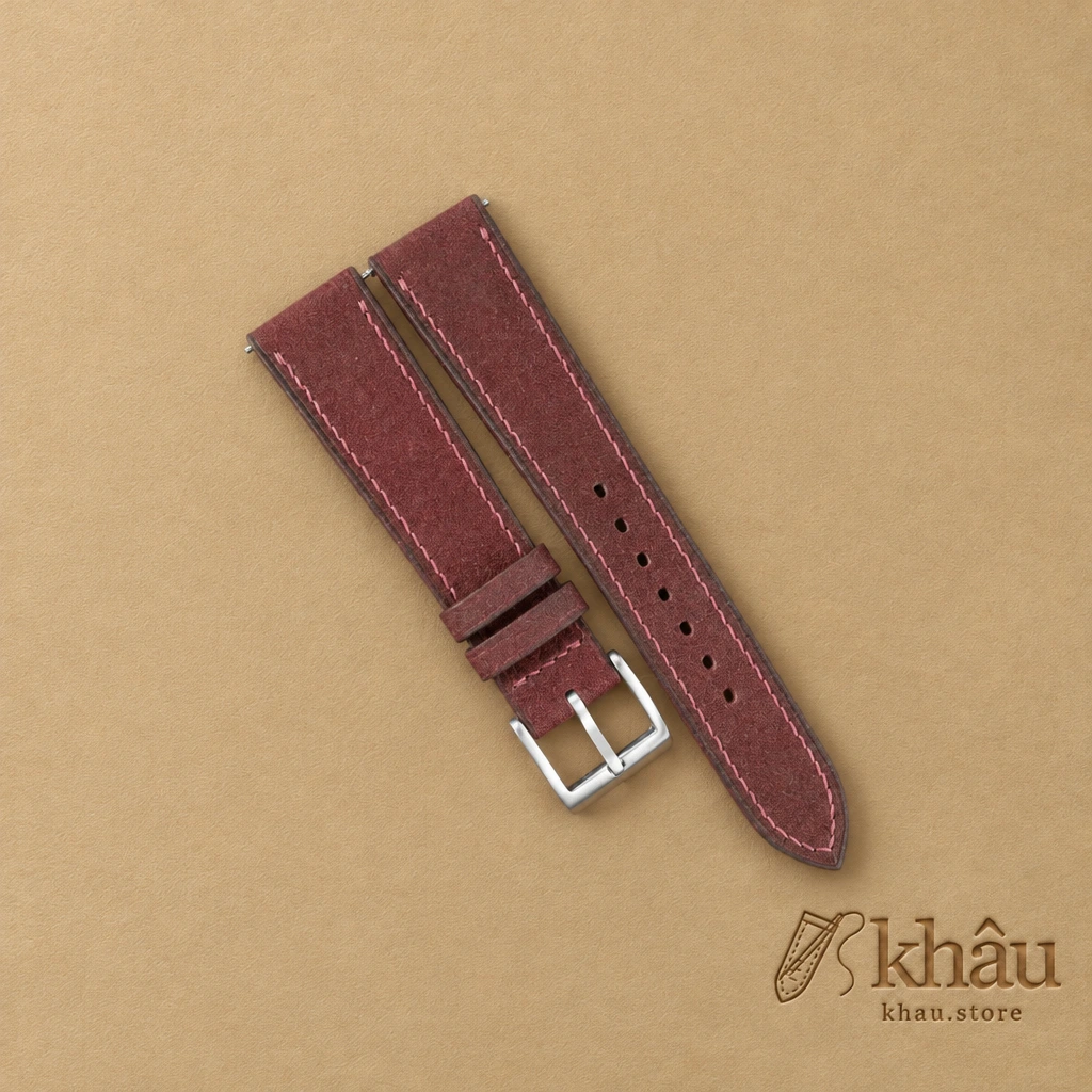 Burgundy Nubuck Leather Watch Strap — front view