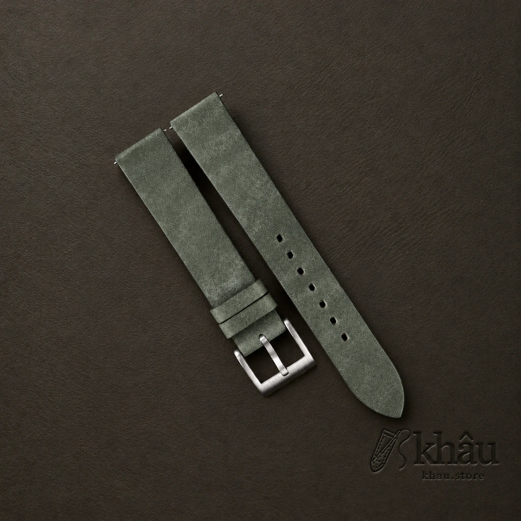 Vintage Green Maya Vegetable Tanned Calfskin Leather Slim Watch Strap — front view