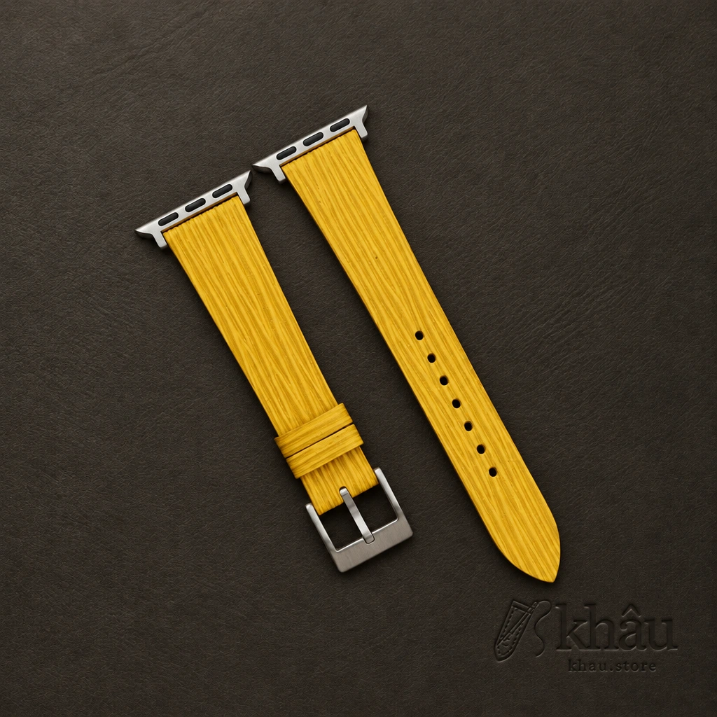 Yellow Calfskin Apple watch band – Waves Texture — front view