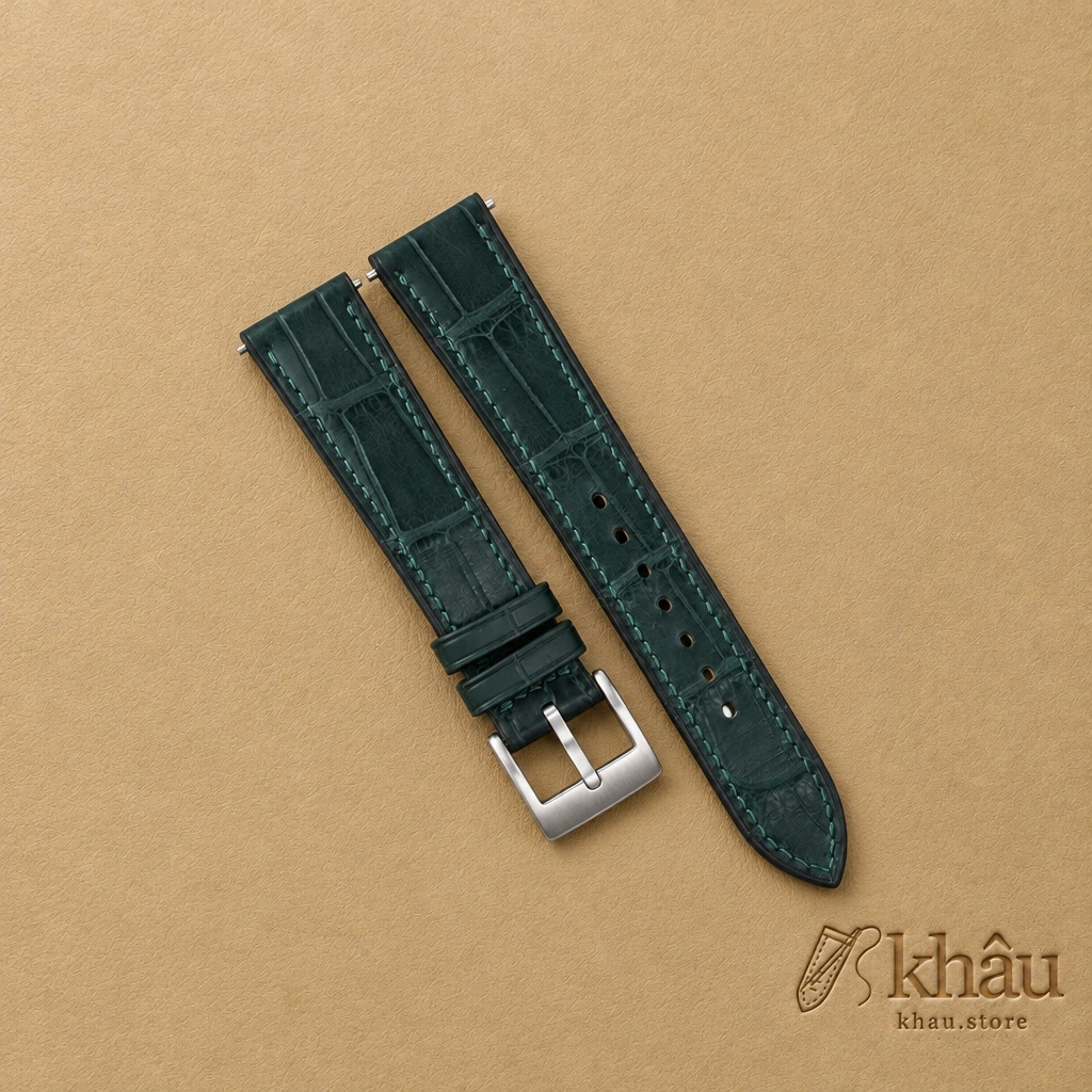 Dark Green Alligator Leather Watch Strap — front view