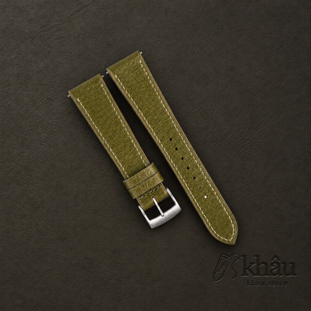 Light Olive Peccary Leather Watch Strap — front view