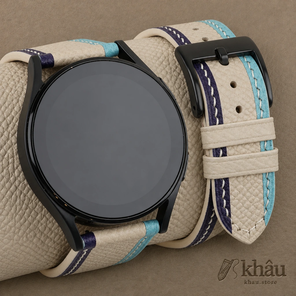 Tricolor Pearl White Epsom Leather Samsung Watch Band — front view
