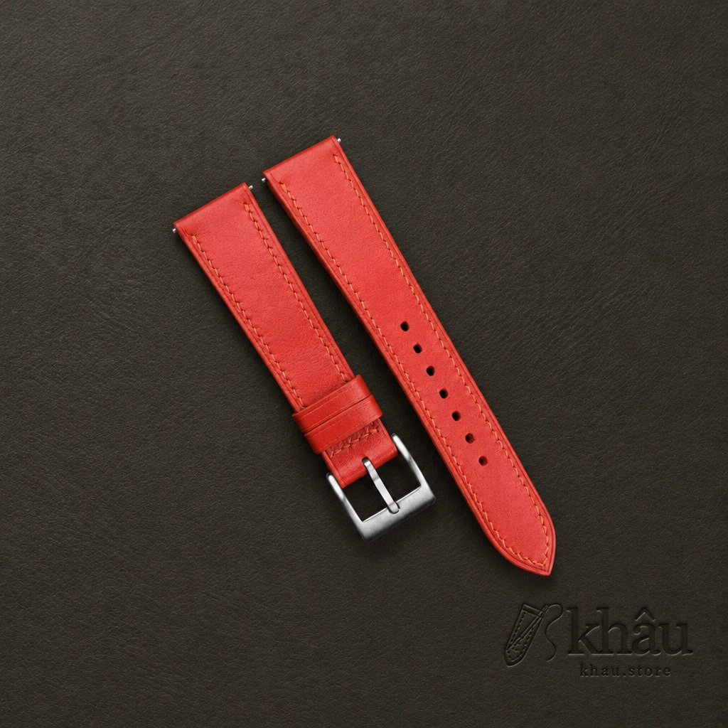 Box Calf Orange Red Leather Watch Strap — front view