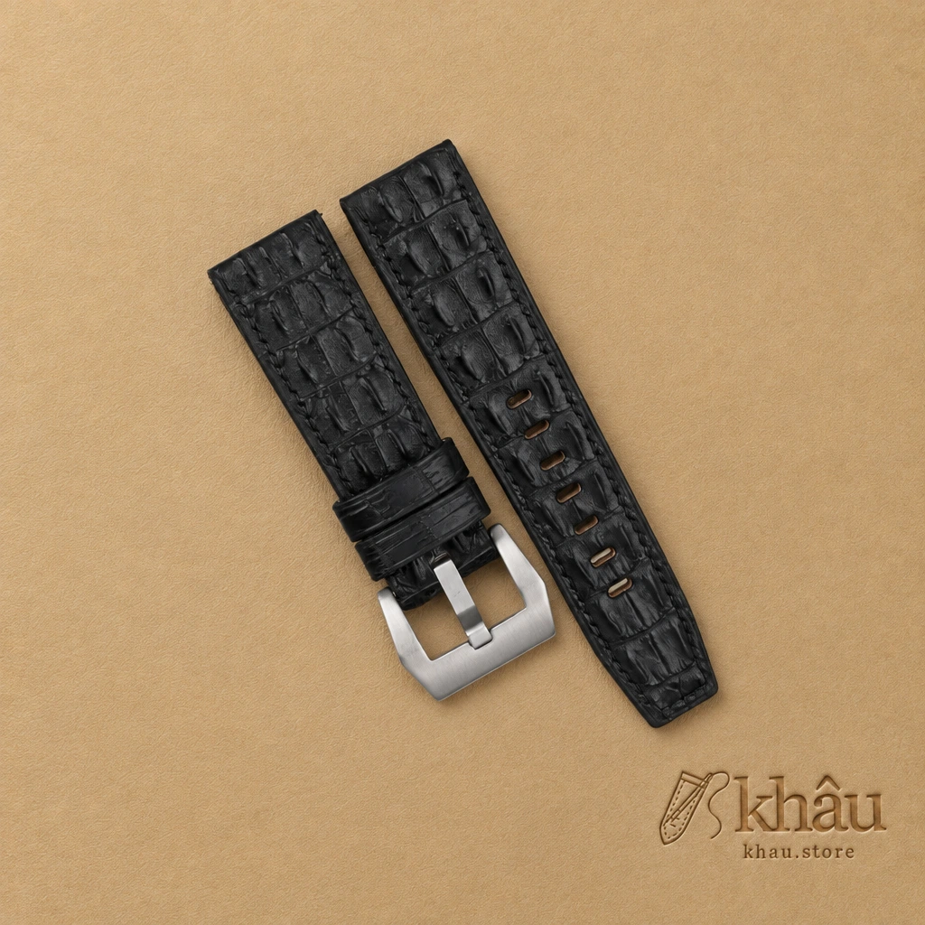 Black Double Hornback Alligator Leather Strap for PAM Watch — front view