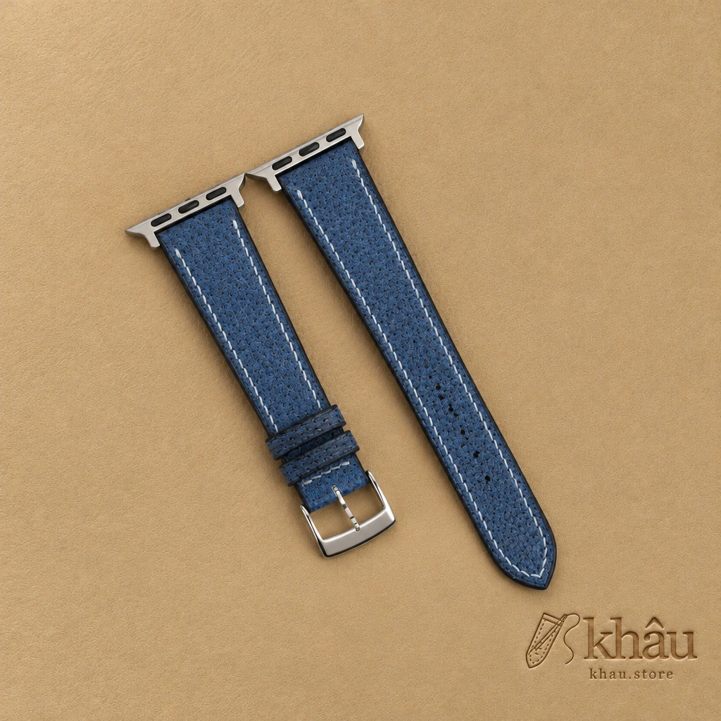 Navy Black Diamond Leather Apple Watch Band — front view