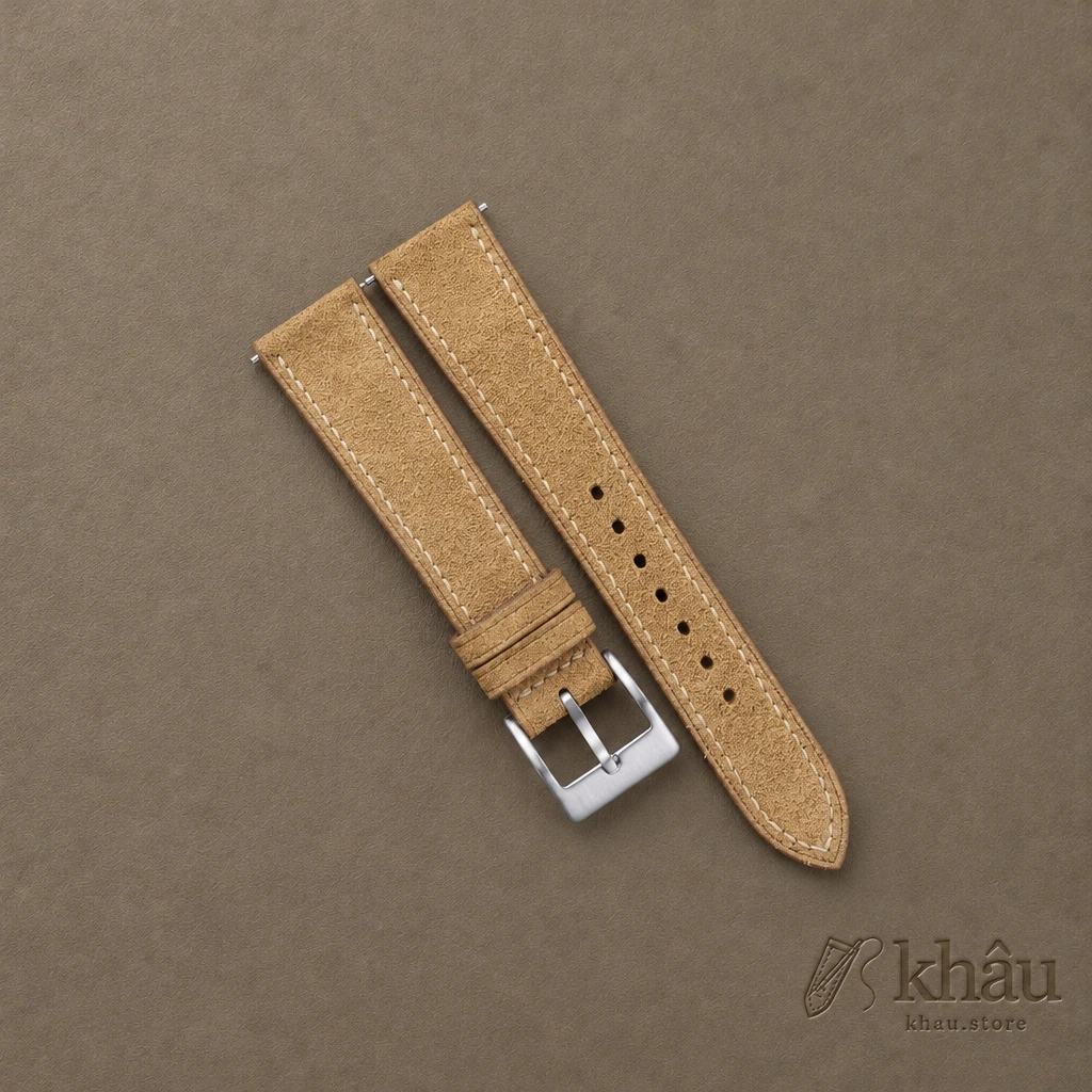Light Brown Suede Leather Watch Strap — front view