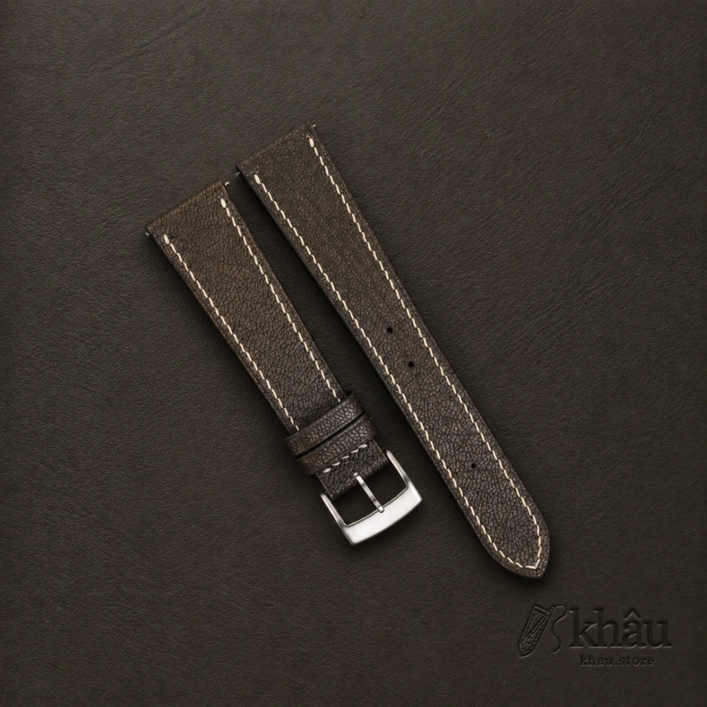 Alran Fat Nat Cherve Goat Brown leather watch strap — front view