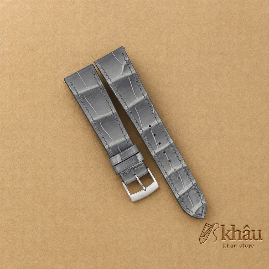 Patina Grey Alligator Leather Watch Strap — front view