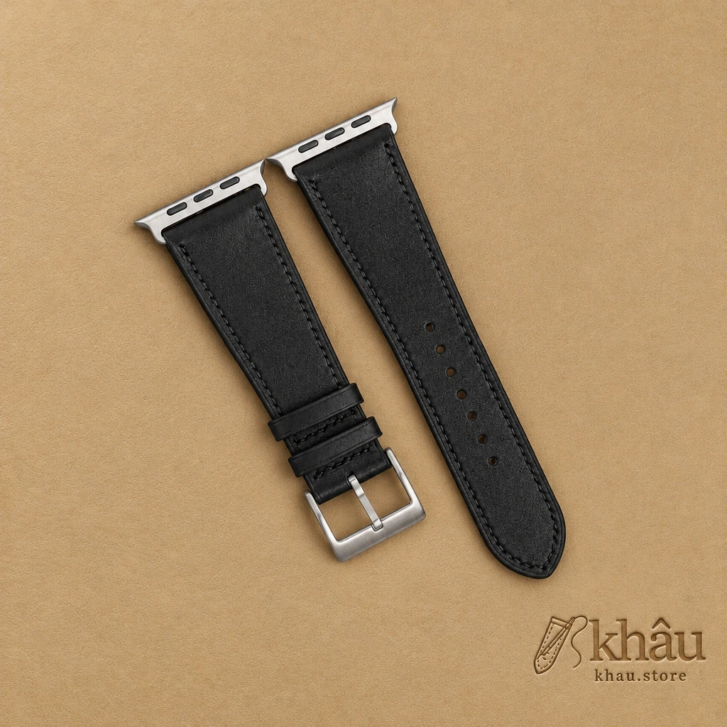 Black Box Calf Leather Apple Watch Ultra Band — front view