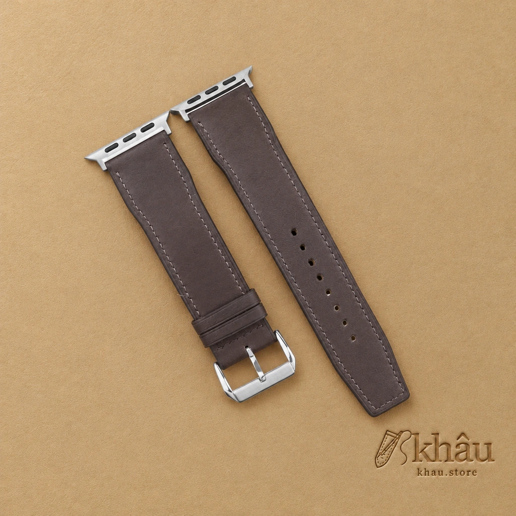 Dark Brown Smooth Calf Leather Apple Watch Band Pilot Shape — front view