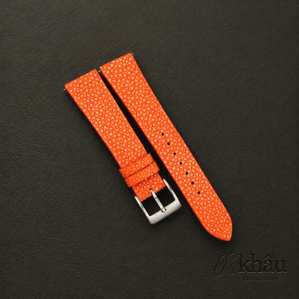 Vintage Orange Stingray Leather Watch Strap — front view