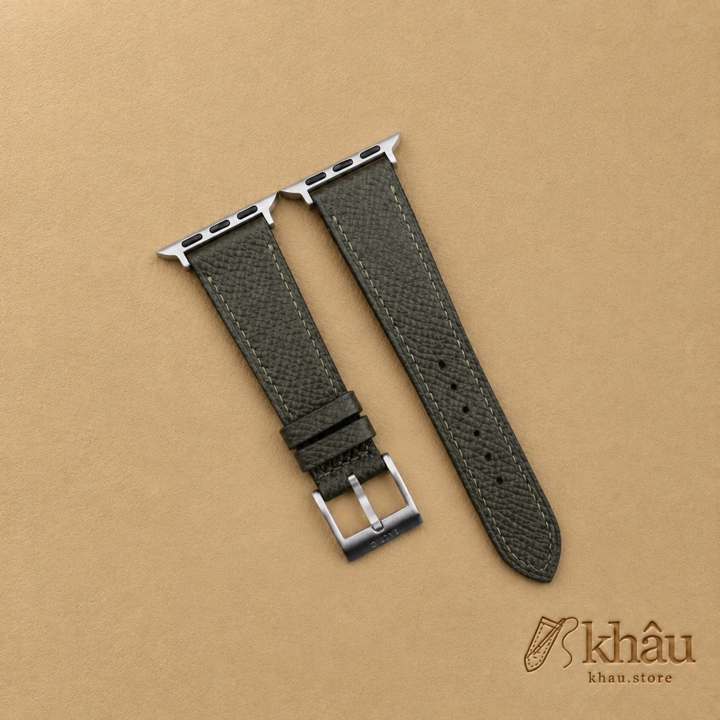 Olive Epsom Calf Leather Apple Watch Band — front view