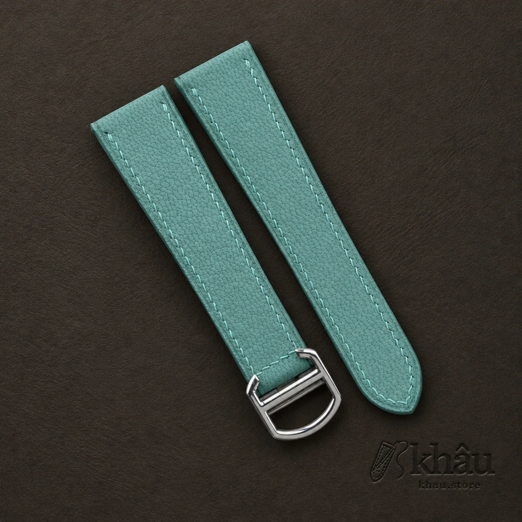 Turquoise Alran Chevre Leather Single Folding Watch Strap — front view