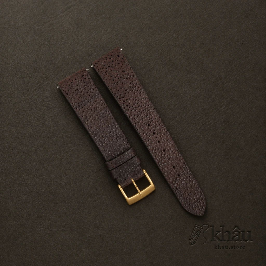 Vintage Brown Black Diamond Wagyu Leather Watch Strap — front view