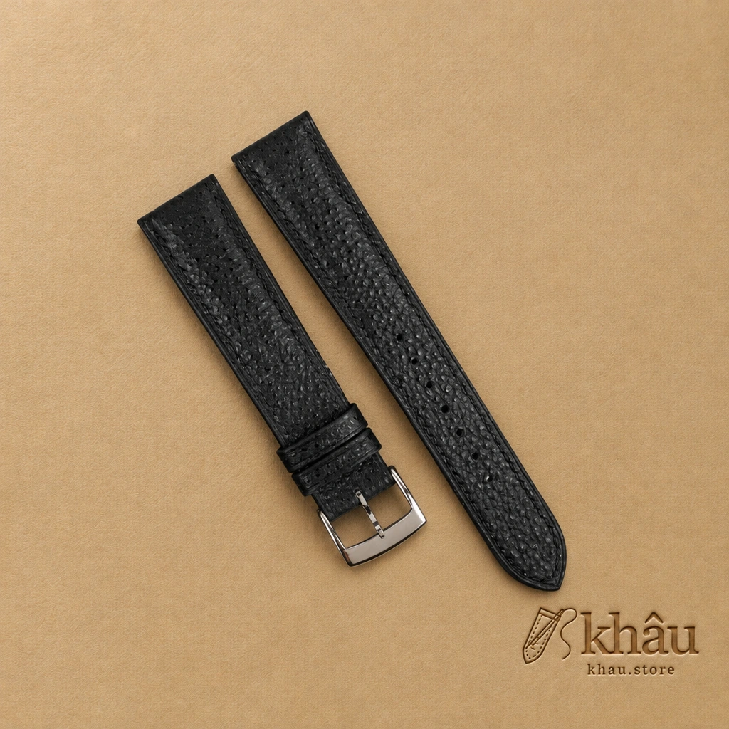 Padded Black Diamond Wagyu Leather Watch Strap — front view