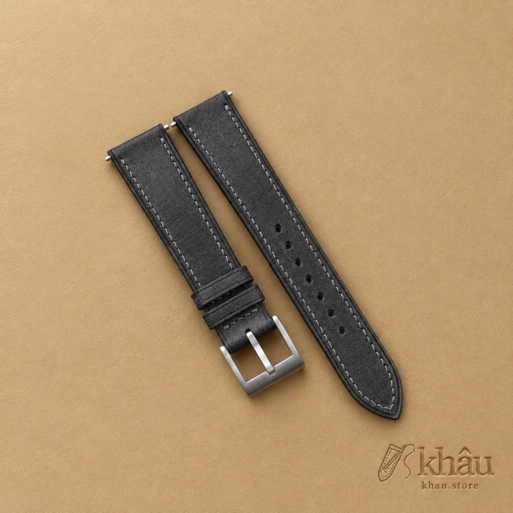 Dark Grey Babele Leather Watch Strap — front view
