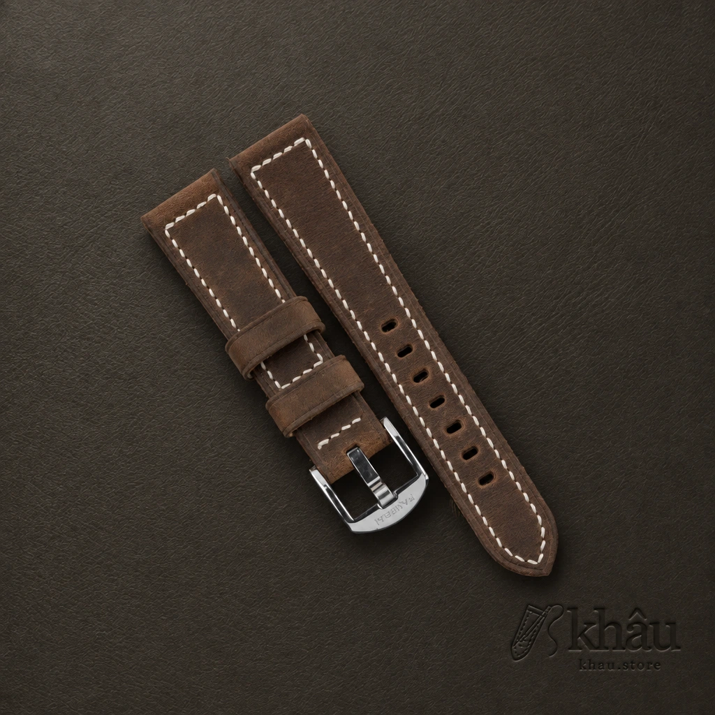 Rustic Crazy Horse Leather Strap for PAM Watch — front view