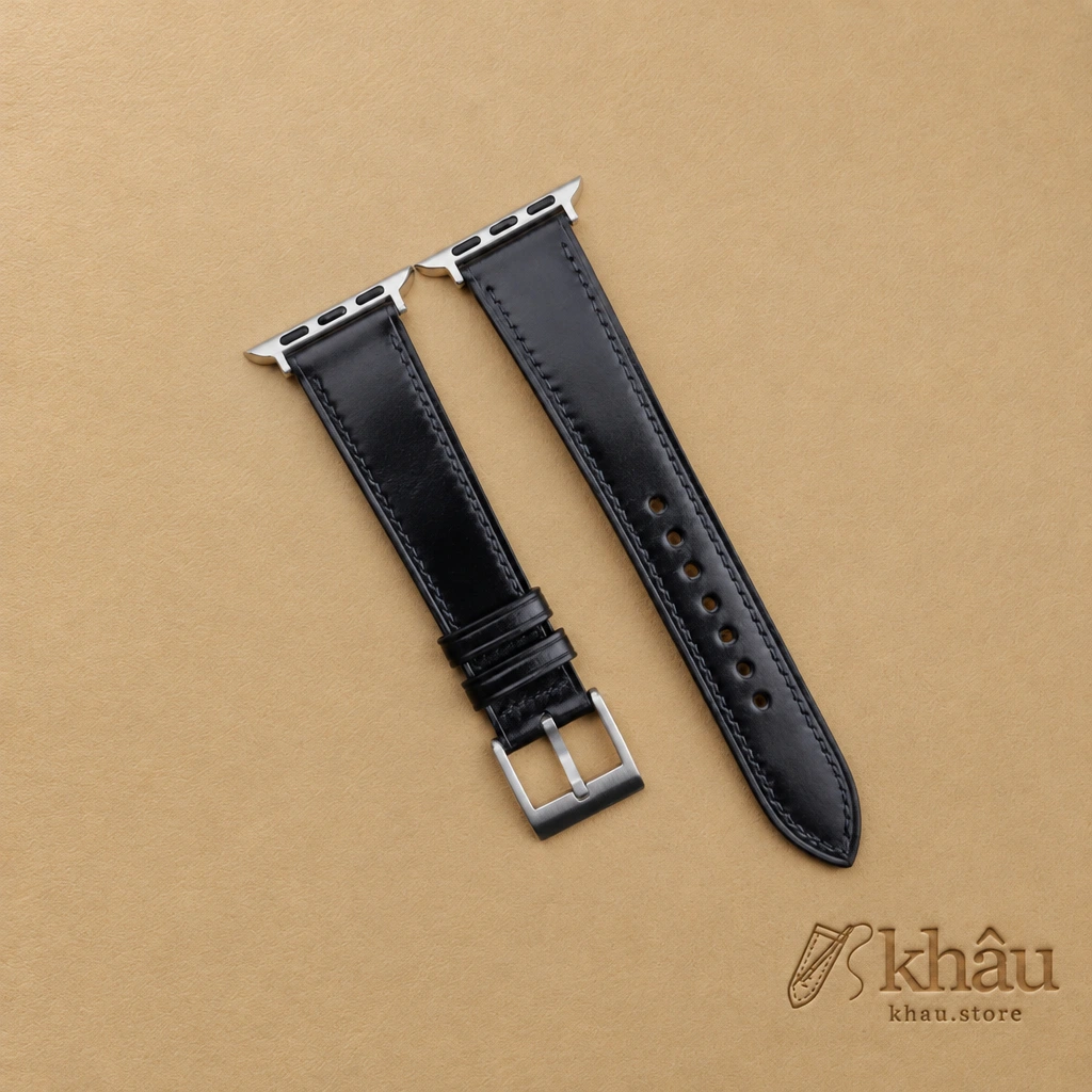 Black Shell Cordovan Leather Apple Watch Band — front view