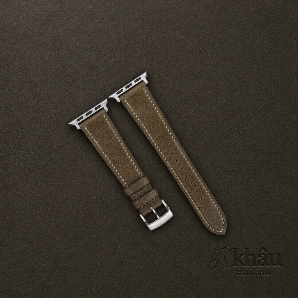 Olive Swift Leather Apple Watch Band — front view