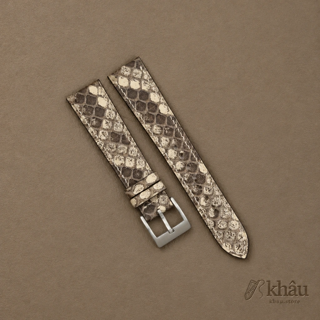White Python Leather Watch Strap — front view