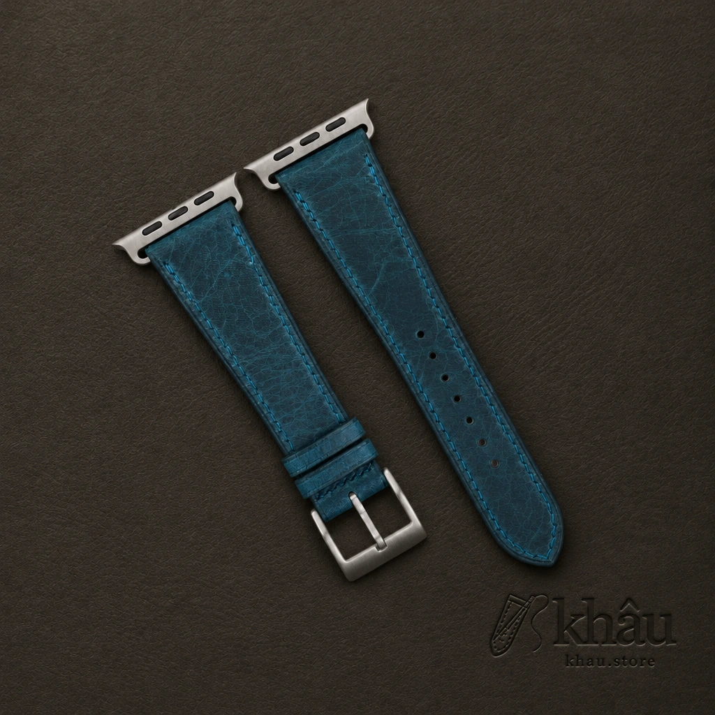 Dark Aqua Blue Waxed Badalassi Carlo Leather Apple Watch Ultra Band — front view