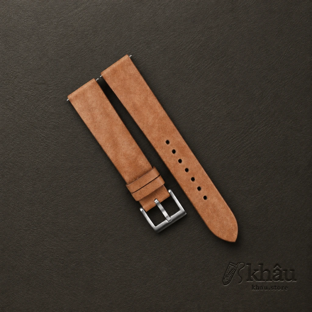 Vintage Golden Maya Vegetable Tanned Calfskin Leather Slim Watch Strap — front view