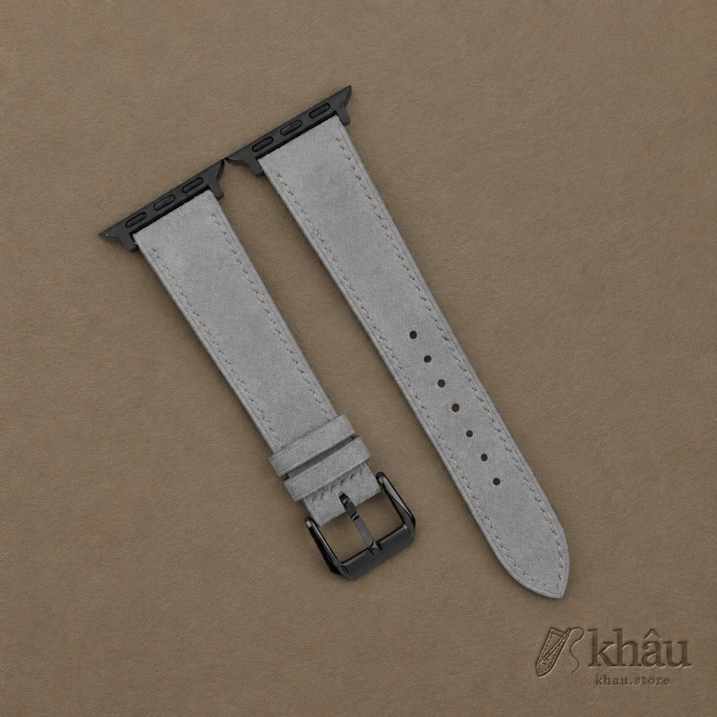 Light Grey Suede Leather Apple Watch Band — front view