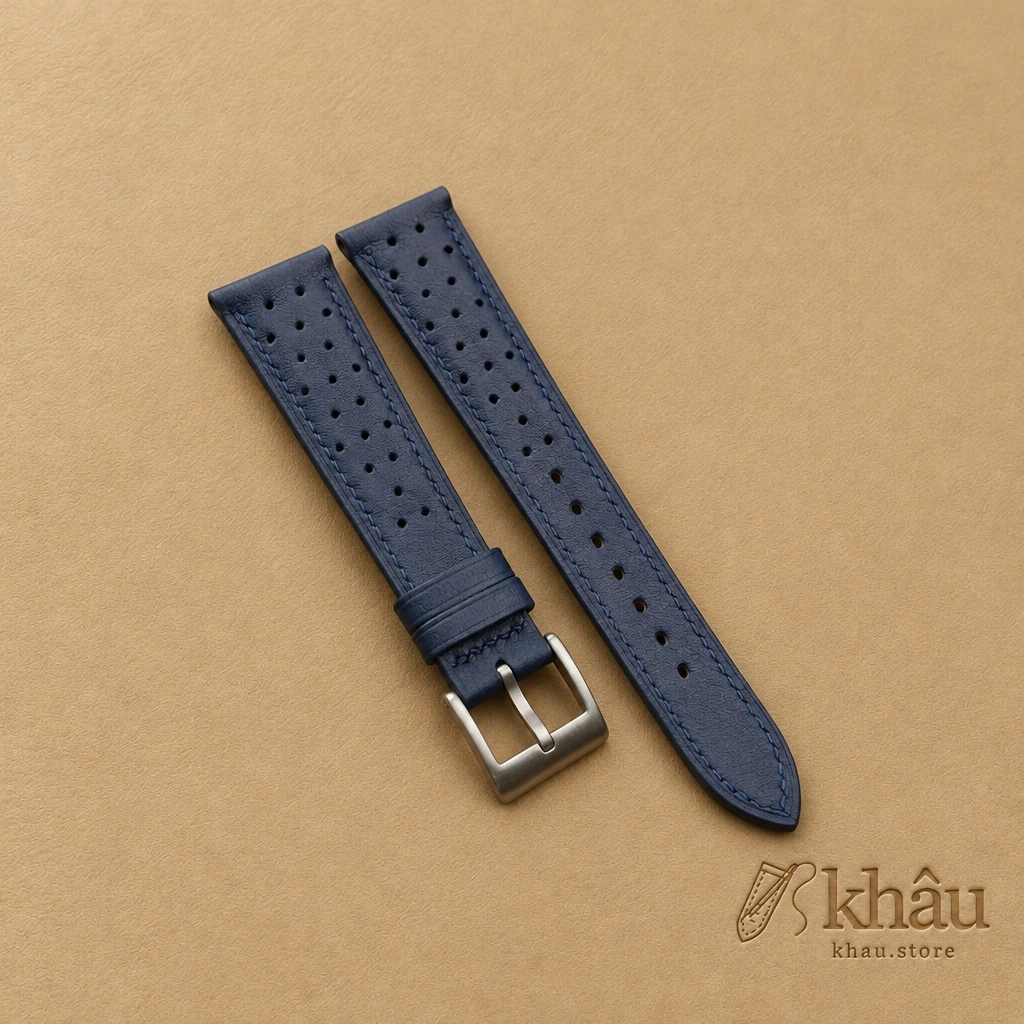 Rally Navy Swift Leather Watch Strap — front view
