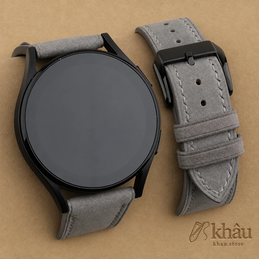 Grey Nubuck Leather Samsung Watch Band — front view