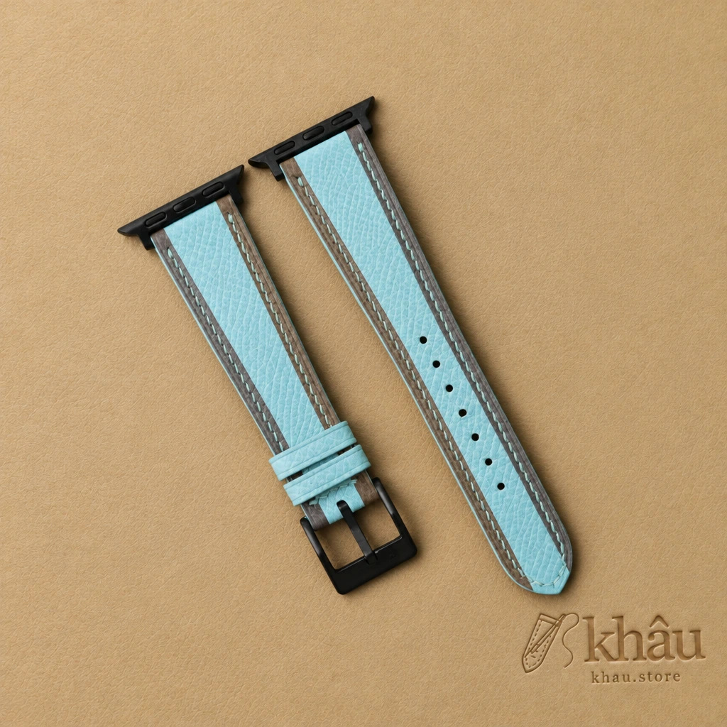Tricolor Turquoise Epsom Leather Apple Watch Band — front view