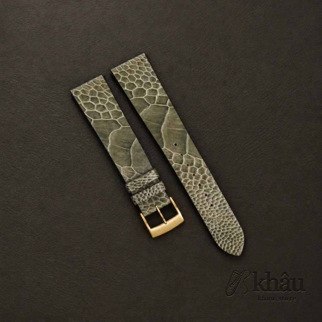 Vintage Olive Ostrich Leg Leather Watch Strap — front view