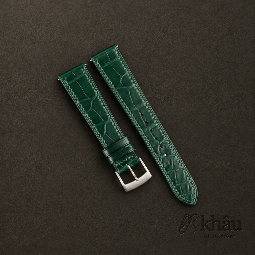 Emerald Green Alligator Leather Watch Strap — front view