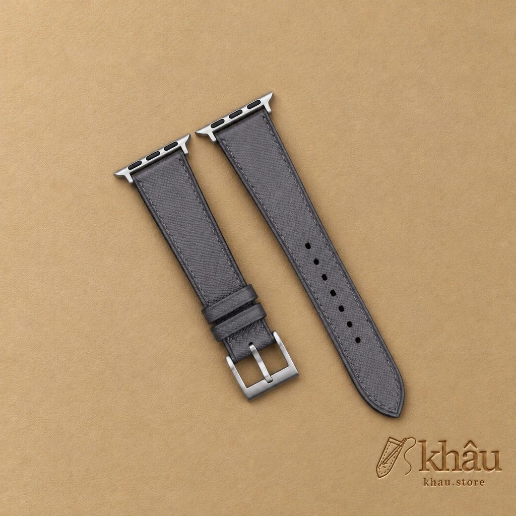 Gray Saffiano Leather Apple Watch Band — front view