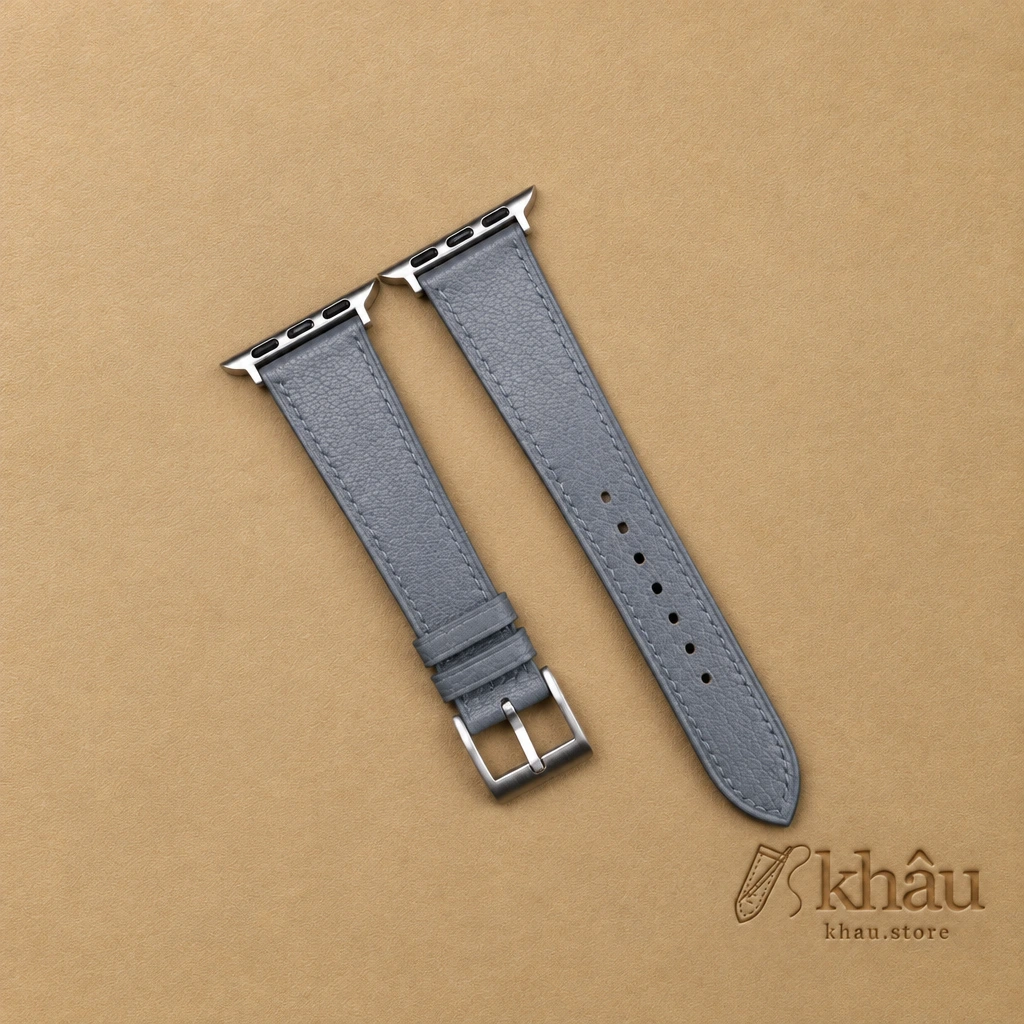 Steel Grey Alran Chevre Sully Leather Apple Watch Band — front view