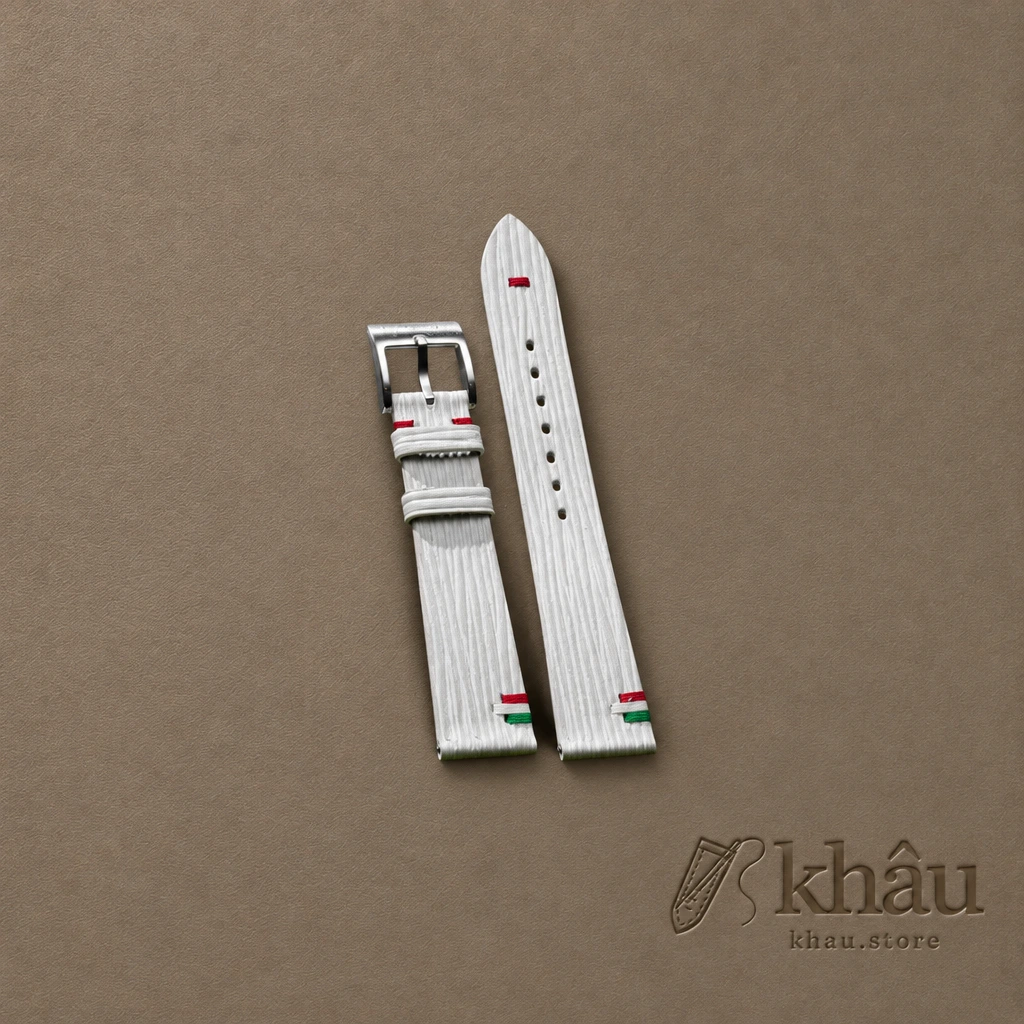 White Calfskin Leather Italy Flag Watch Strap — front view
