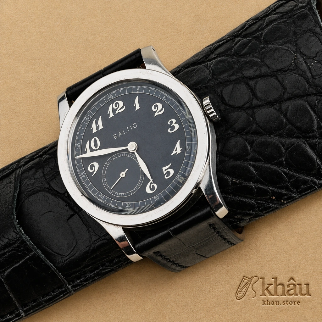 Black Alligator Leather Strap for Baltic Watch — front view