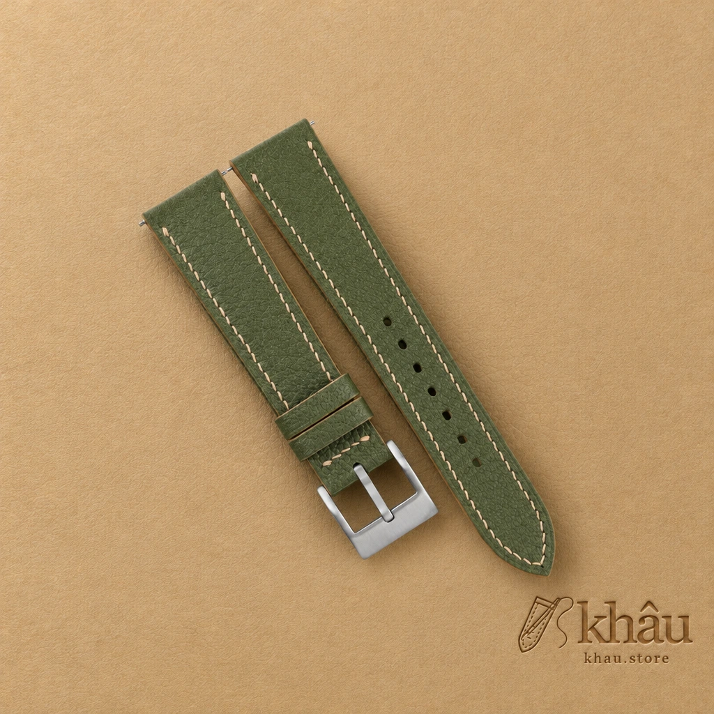 Moss Green Alran Chevre Leather Watch Strap — front view