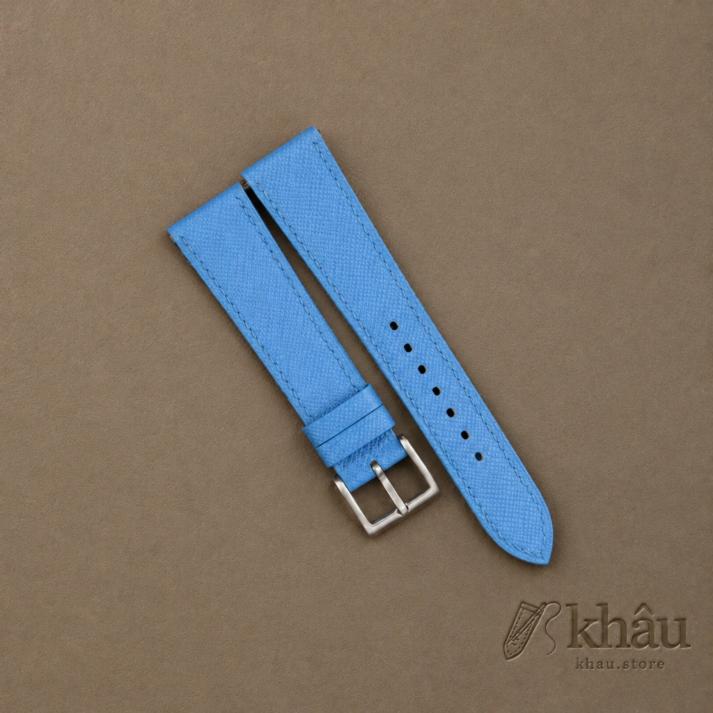 Baby Blue Saffiano Leather Watch Strap — front view