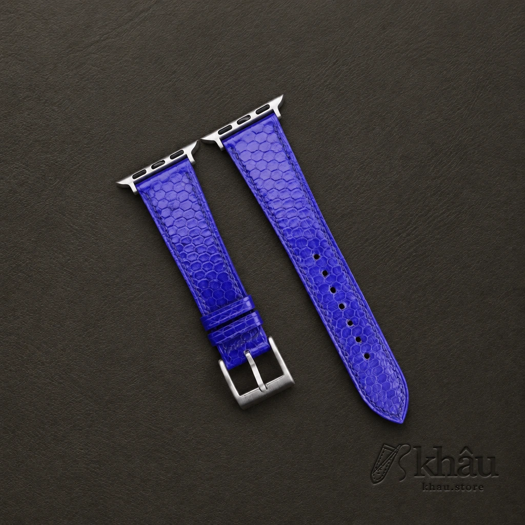 Blue Snake Sea Leather Apple Watch Band — front view