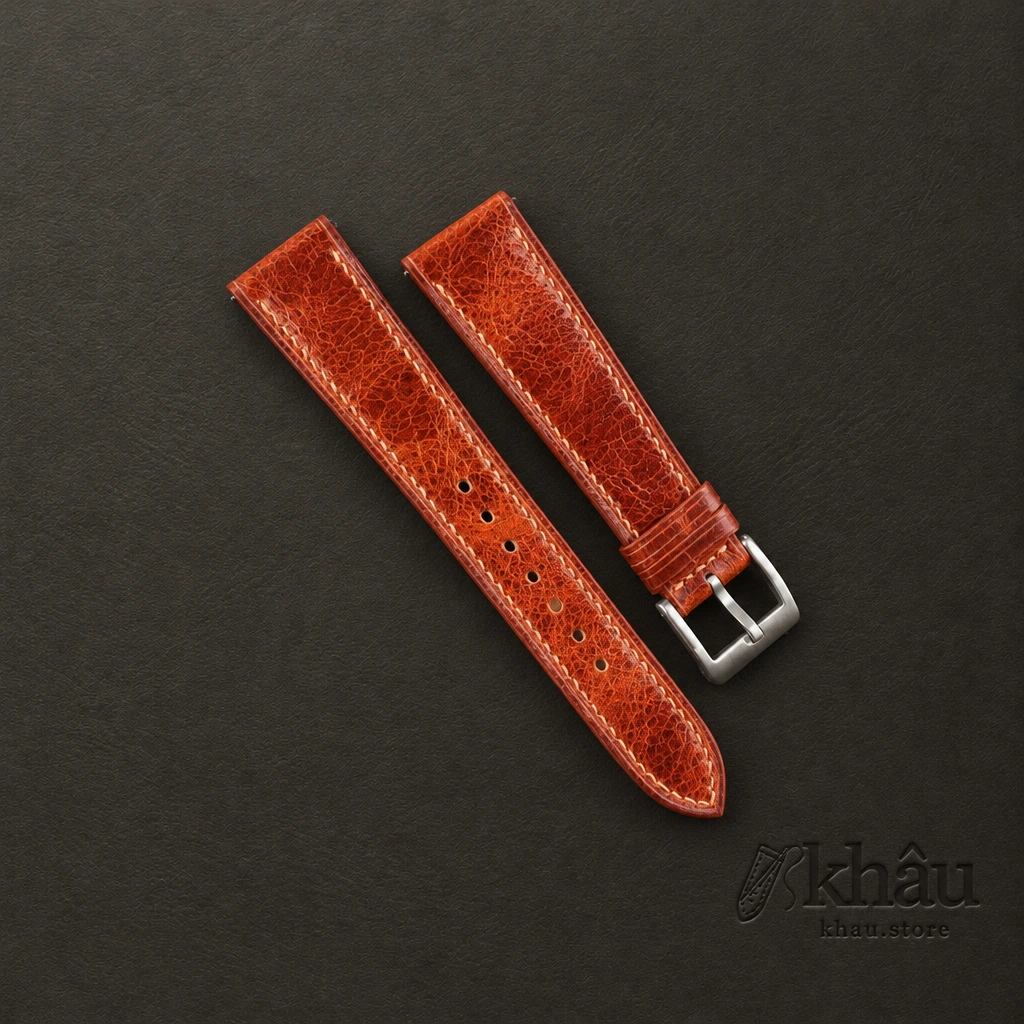 Cognac Waxed Leather Watch Strap — front view
