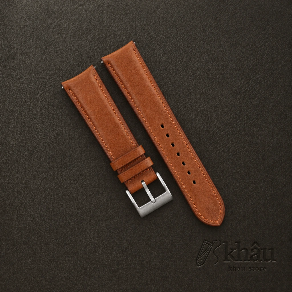 Golden Brown Smooth Calf Curved End Leather Watch Strap — front view